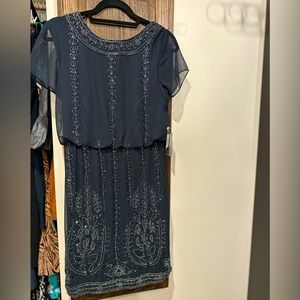 Navy blue beaded cocktail dress, new with tags